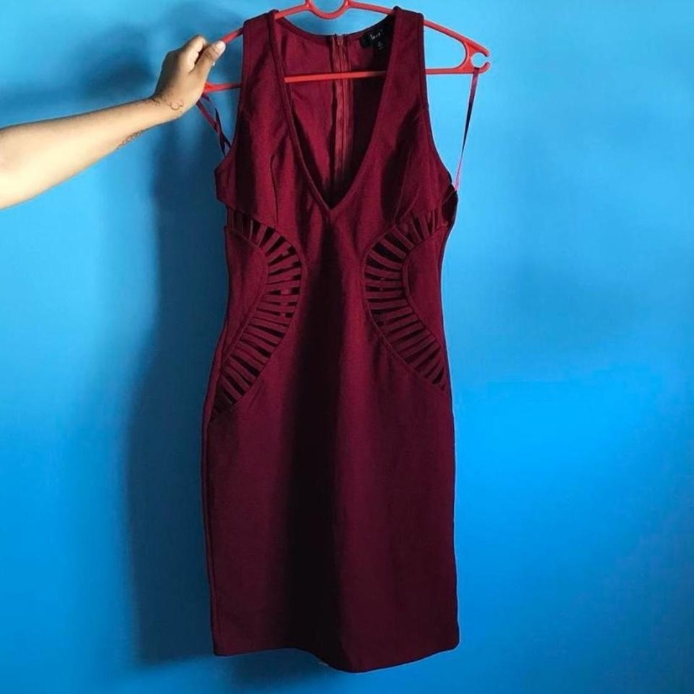 Love J Burgundy Backless Dress
